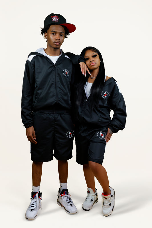 Black windbreaker set